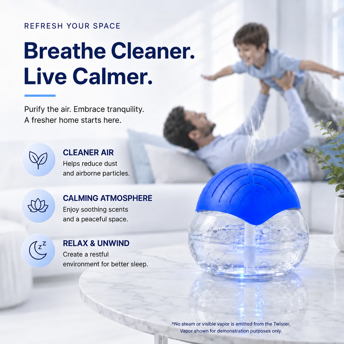 3-in-1 Twister Water Air Cleaner, Aroma Diffuser & LED Night Light